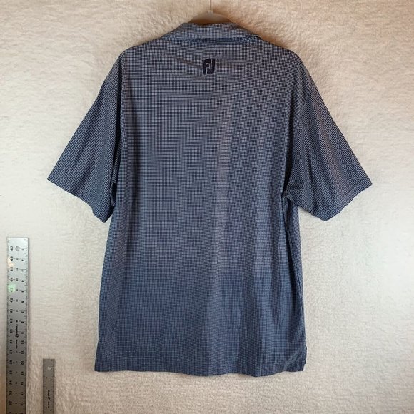 FJ Footjoy Polo Shirt Men's Medium Blue Houndstooth Stretch‎ Collared Golf 8199 - Picture 7 of 8